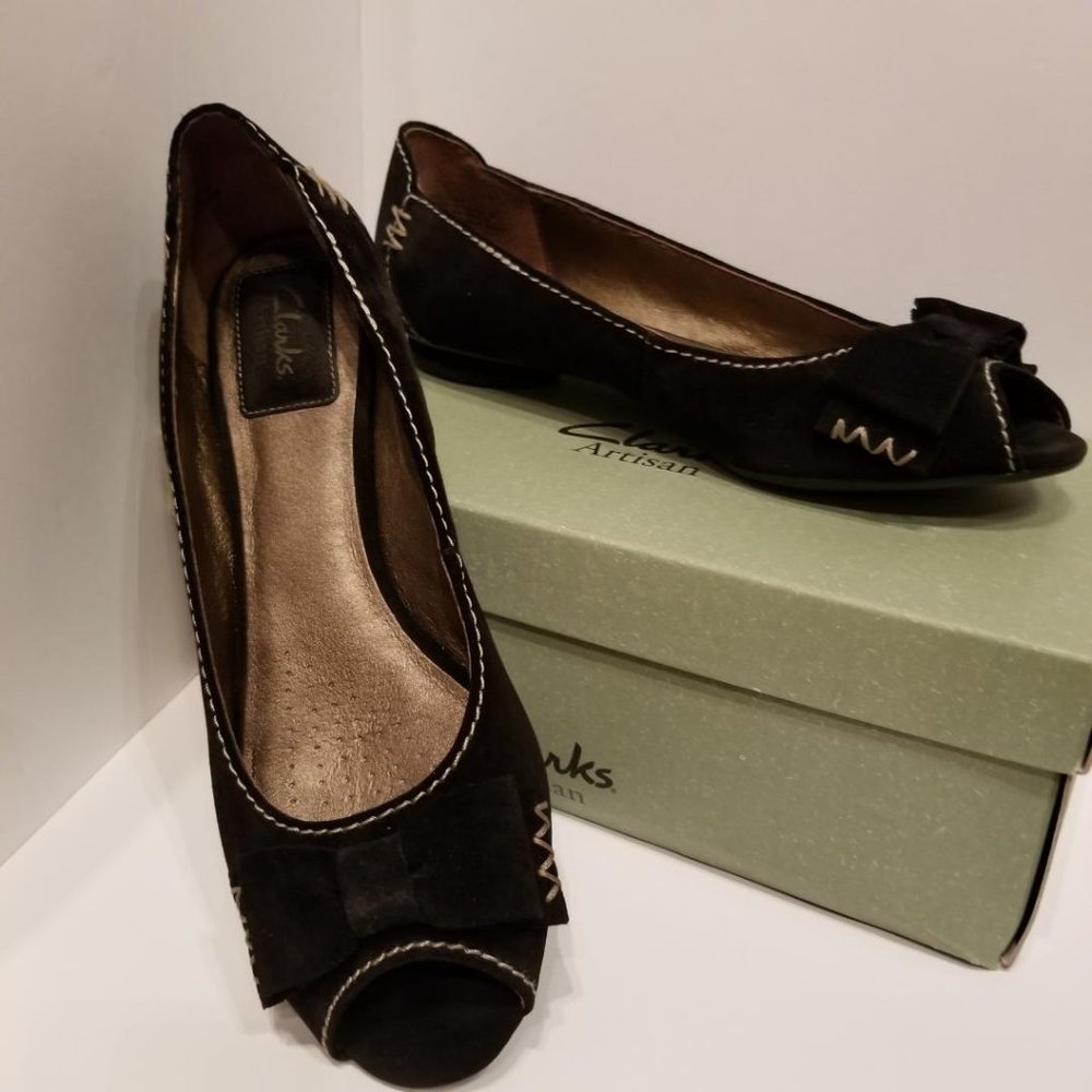 Clarks Black Flats with Bow Detail